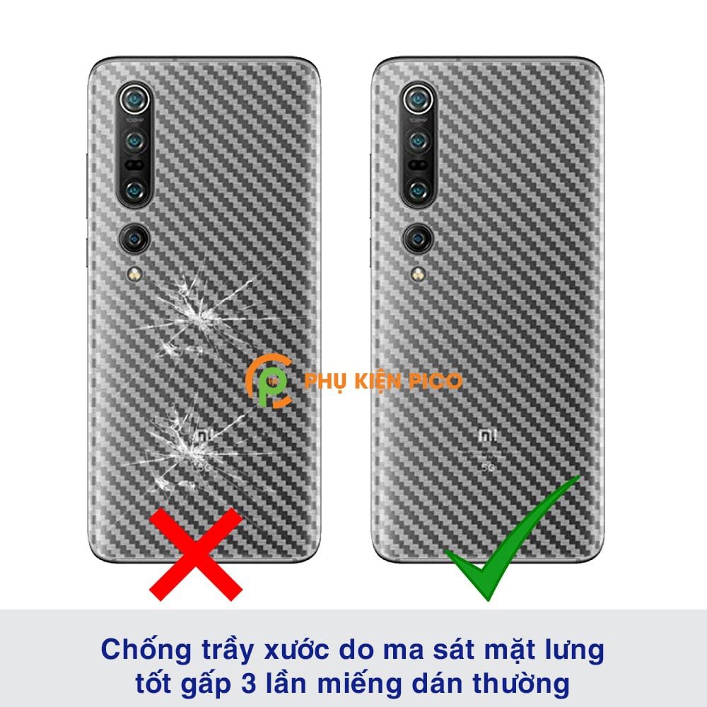 Dán lưng Mi 10 trong suốt nổi vân Carbon 3D tản nhiệt tốt - Dán lưng vân Carbon Xiaomi Mi 10