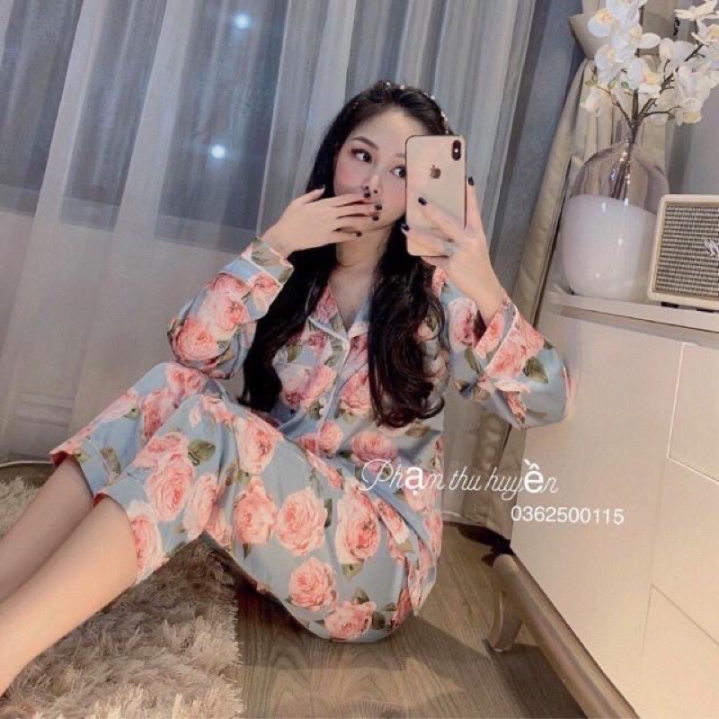 (TOPIC Đồ bộ, đồ mặc nhà Bộ lụa satin quần dài tay dài nhiều hoạ tiết