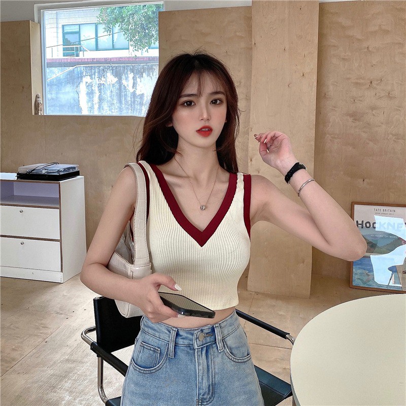 Áo 2 dây croptop mùa hè cổ chữ V - vải thun gân thoáng mát phong cách cá tính năng động