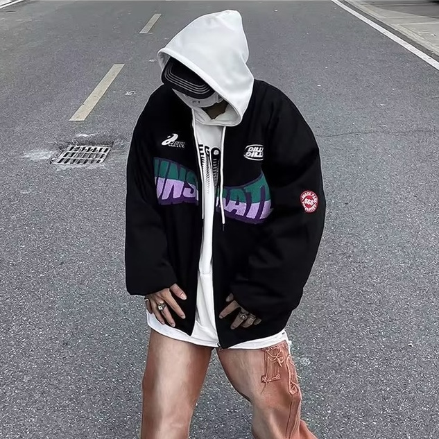 [Spot] Áo Khoác Bóng Chày In Chữ Phong Cách Hip Hop Hàn Quốc Mỹ Thời Trang Thường Ngày Cho Unisex