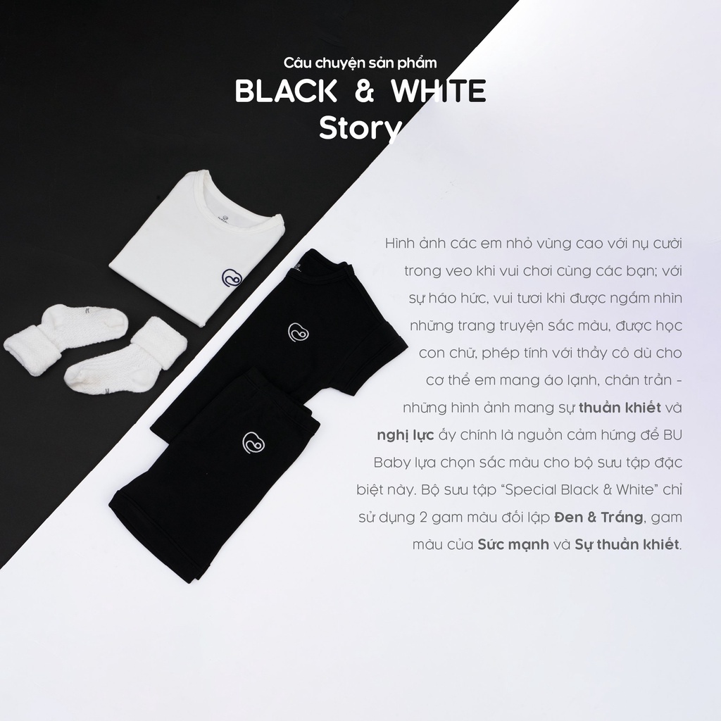 [CHÍNH HÃNG] Áo cộc tay trơn trắng/đen black &amp; white trẻ em vải than tre BBB330401 Bu