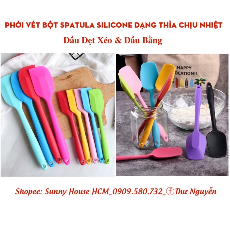 Phới dẹt vét bột Spatula Silicone dạng thìa đúc chịu nhiệt (Cây vét trộn bột silicon)