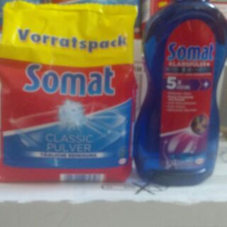 combo bột rửa bát  nứớc làm bóng somat 750 ml