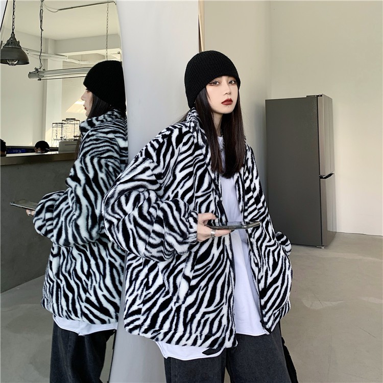 Áo khoác lông mịn họa tiết ngựa vằn phong cách Ulzzang (C126)