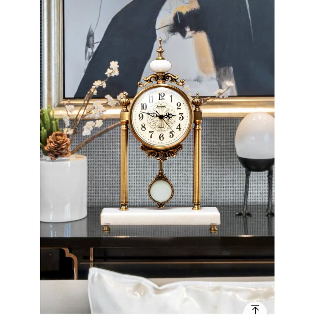 Đồng hồ để bàn quả lắc đá cẩm thạch phong cách Mỹ - Trang trí phòng khách, phòng làm việc - Máy chạy pin kim trôi