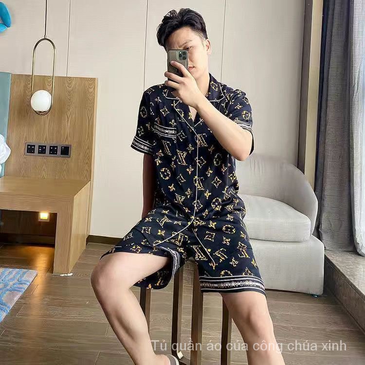 Bộ đồ ngủ vải lụa tay ngắn chất lượng cao thời trang dành cho nam Bp9S