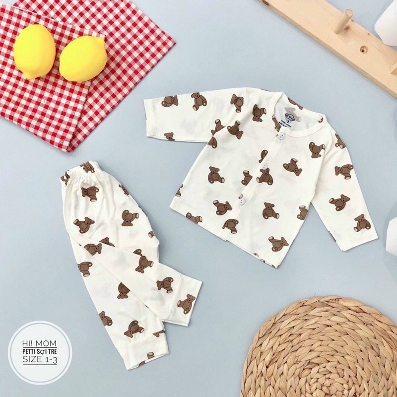 Bộ sơ sinh tông màu trắng họa tiết  dài tay  chất  pettit siêu mềm mát Himom