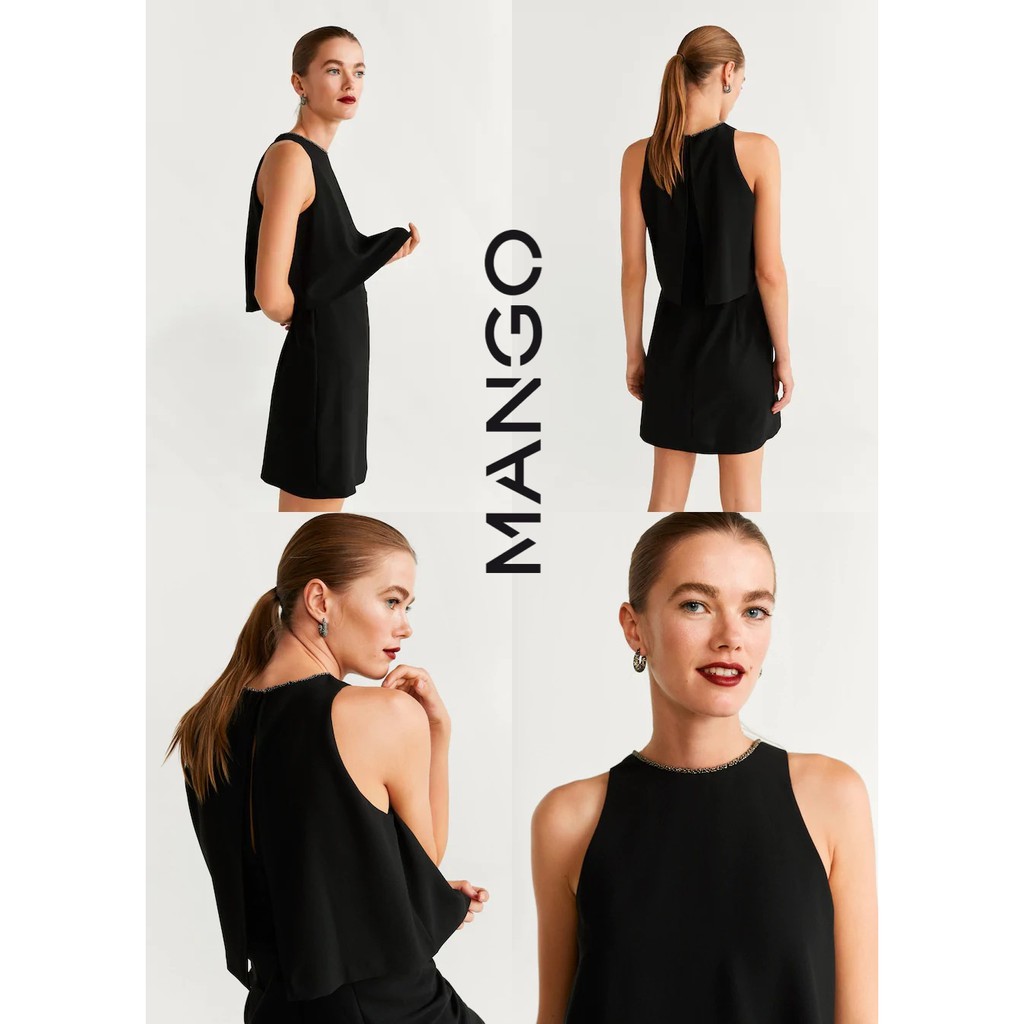 Đầm công sở Mango cổ đính cườm không tay 57019214 màu đen có sẵn