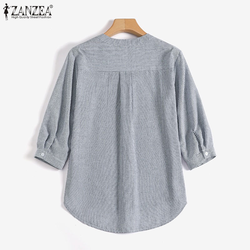 Áo sơ mi ZANZEA tay lửng cổ chữ V họa tiết sọc thời trang cho nữ