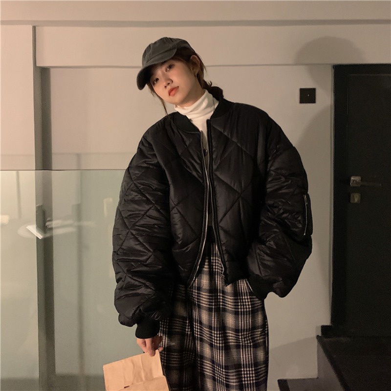 Áo khoác phao nữ, áo khoác bomber phong cách Hiphop, thể thao năng động Hàn Quốc