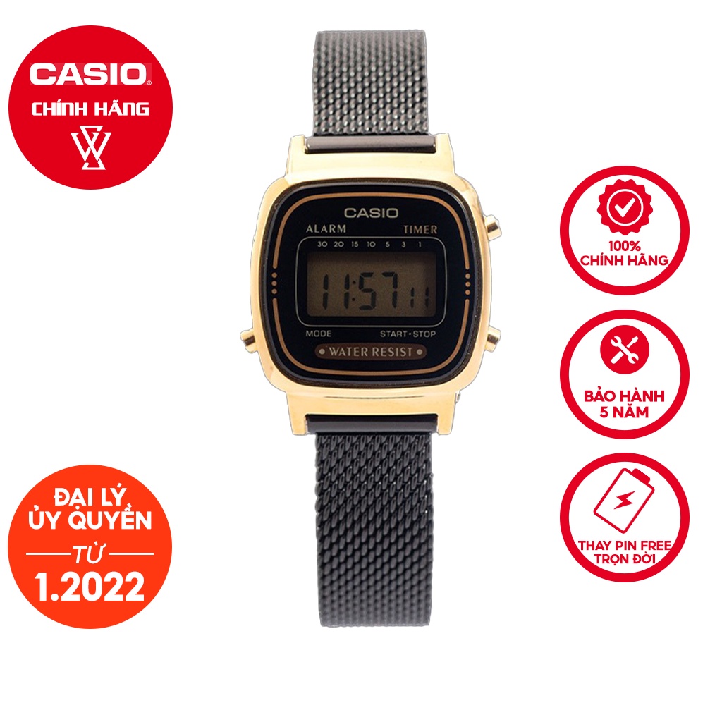 Đồng Hồ Điện Tử Nữ Casio WATCHSTORE LA670WEMB-1DF Thiết Kế Mặt Vuông 24.6 mm, Dây Đeo Bằng Thép Không Gỉ Sang Trọng