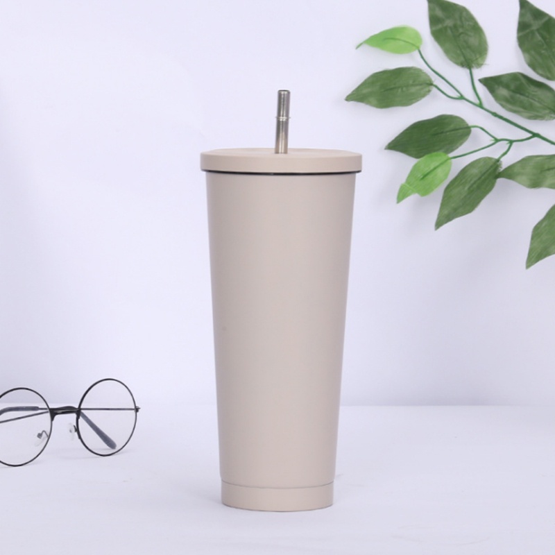 Cốc Uống Cà Phê Bằng Thép Không Gỉ Có Nắp Và Ống Hút Cho Văn Phòng/Mang Đi Du Lịch