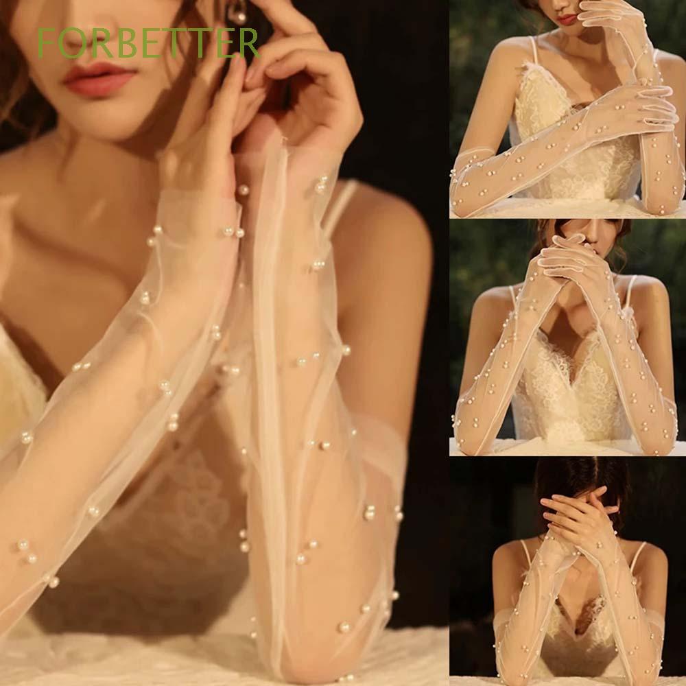 Găng tay hở ngón /che ngón phối ren đính ngọc trai dành cho cô dâu