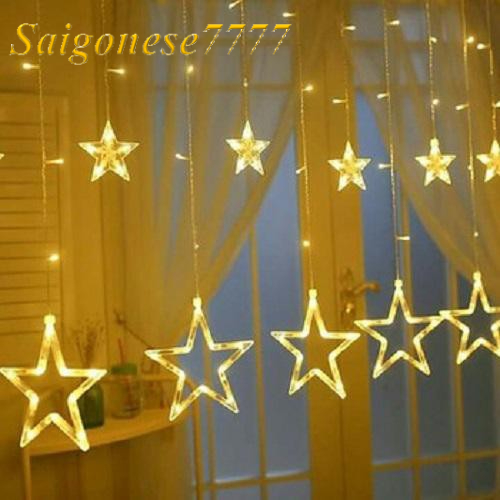 Dài 3 Mét 12 Đèn Led Hình Ngôi Sao May Mắn Trang Trí Ngoài Trời Noel Lễ Tết Rèm Đèn Led Chống Nước Xài Điện 220V