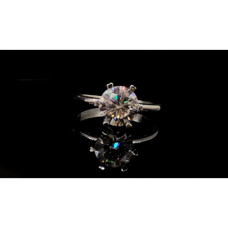 Nhẫn kim cương Moissanite đá chủ 8,1ly giác cắt tròn, màu trắng, nước D/VVS1/FL, chất liệu bạc 950 xi bạch kim