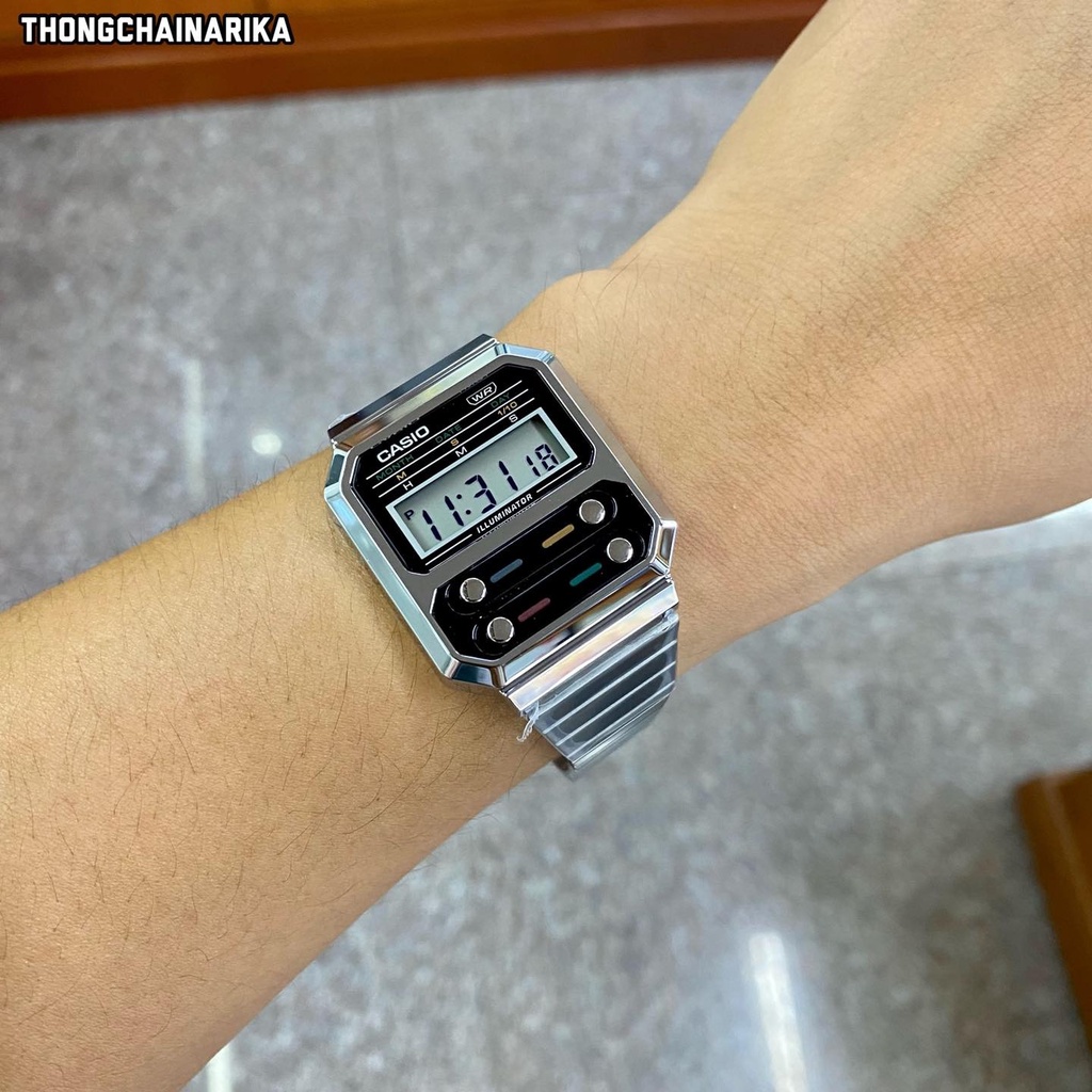 Đồng hồ nam điện tử Casio dây kim loại A100WE-1ADF chính hãng
