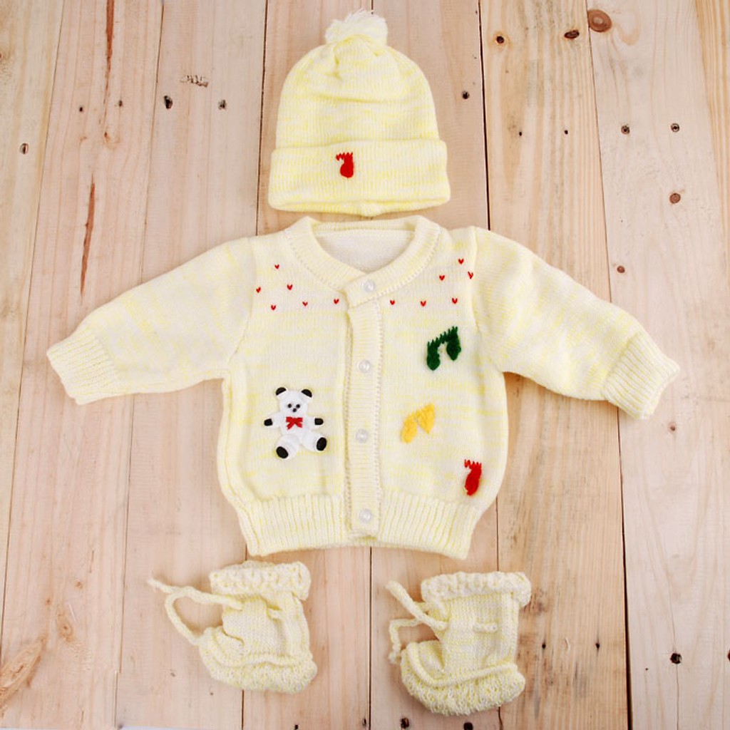 Set Áo Len + Nón Len + Đôi Vớ Len Cho Bé