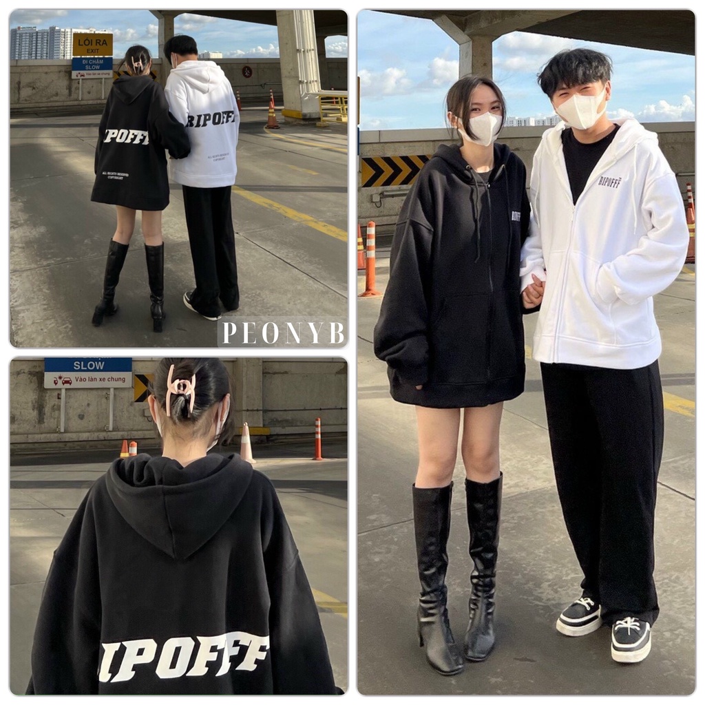 Áo Khoác Nỉ Ripoff PEONYB Unisex [FREESHIP] Hoodie zip khóa kéo có mũ 2 lớp form rộng tay bồng dài kiểu dáng hàn quốc