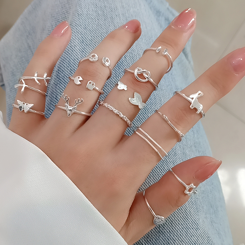 Nhẫn mạ bạc hình hoa/ ngôi sao phong cách Hàn Quốc