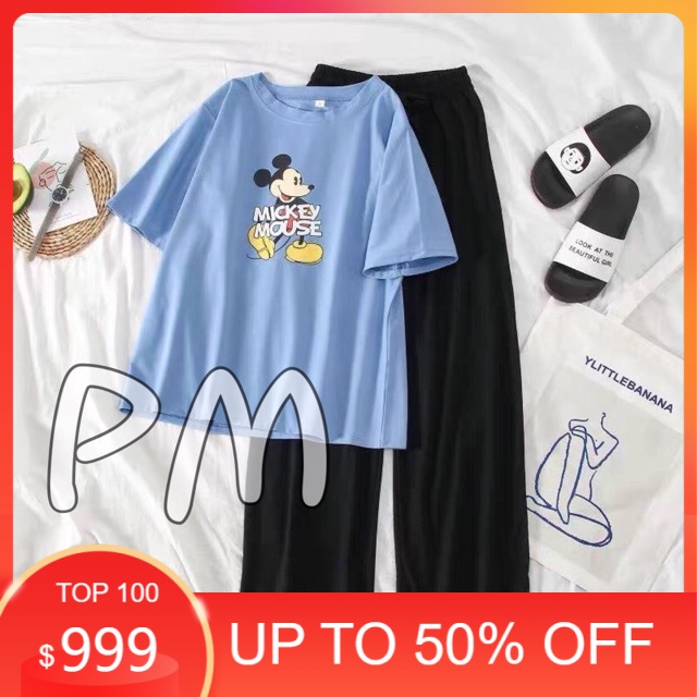 Sét áo mich ki + quần ống rộng cạp cao  Áo thun nam nữ, quần kaki, quần nữ, sét bộ mặc ở nhà MODY