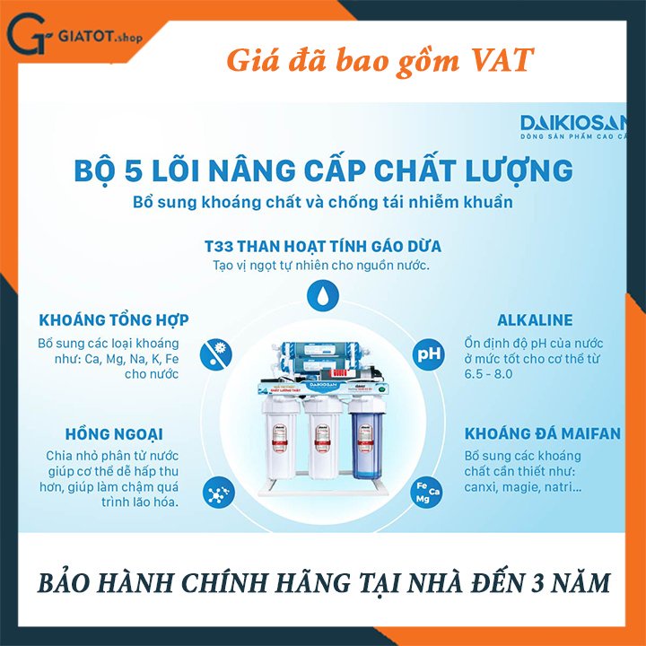 Máy lọc nước RO không vỏ tủ chính hãng Daikiosan DSW-34009D