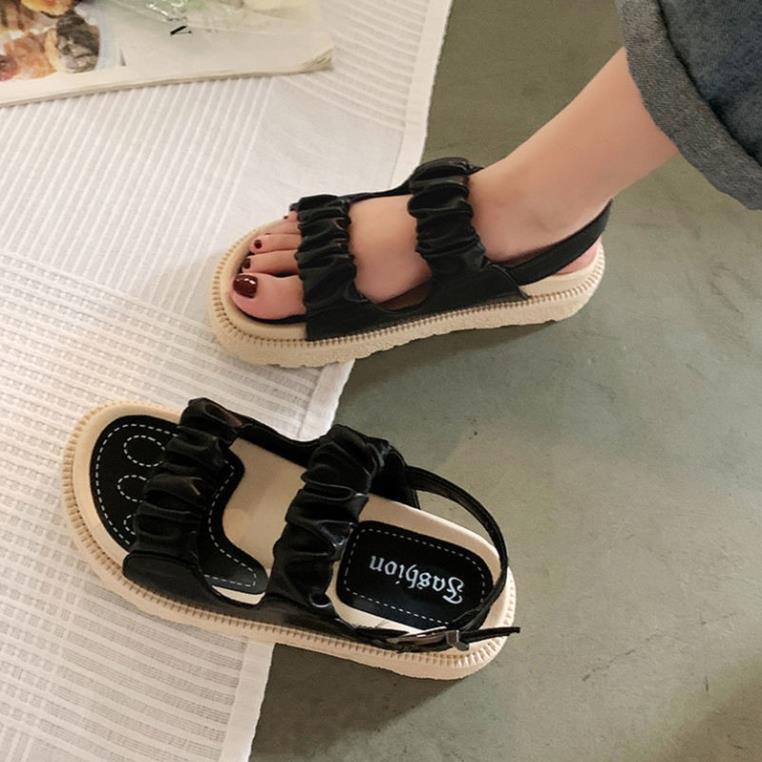Dép sandal da ulzzang đế bánh mì hai quai nữ tính