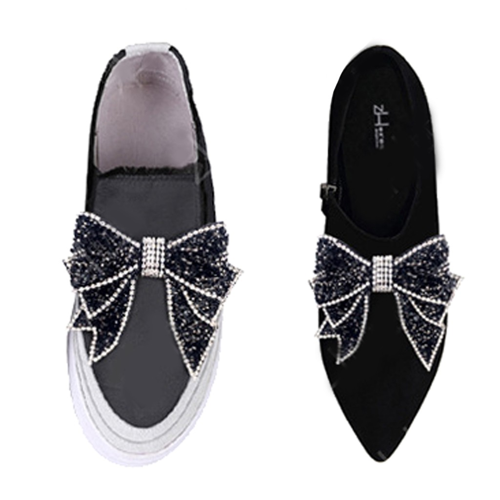 Set 2 nơ đính đá pha lê lấp lánh trang trí giày thời trang