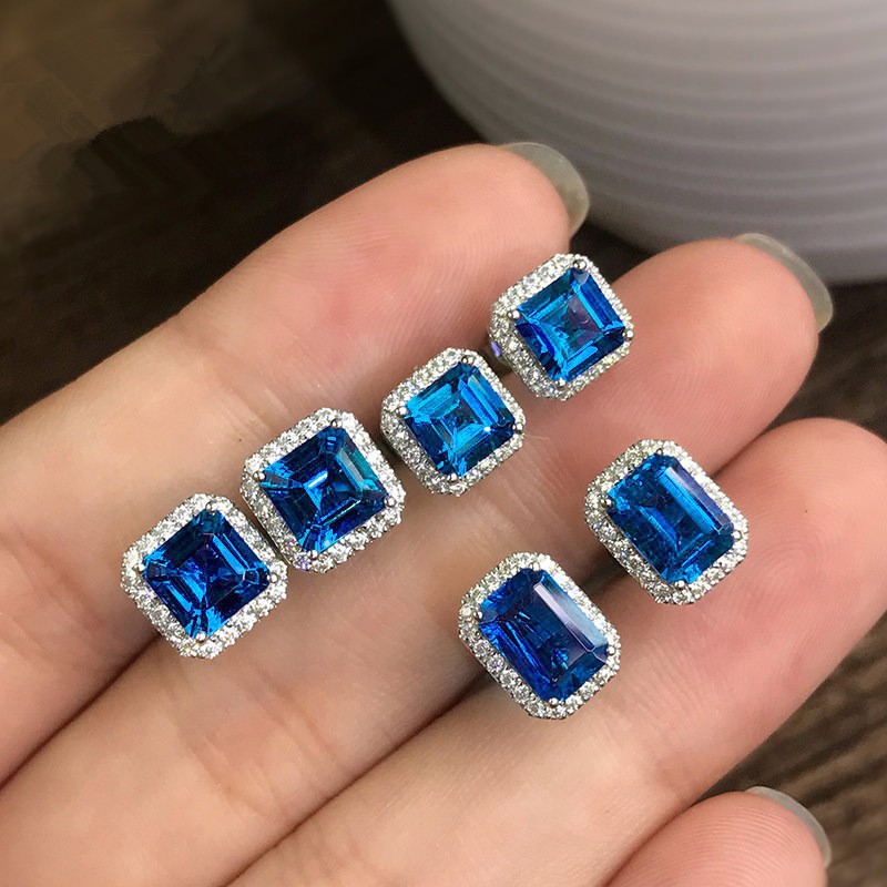 Bông tai đính đá zircon nhiều màu hình vuông toàn diện cho nữ