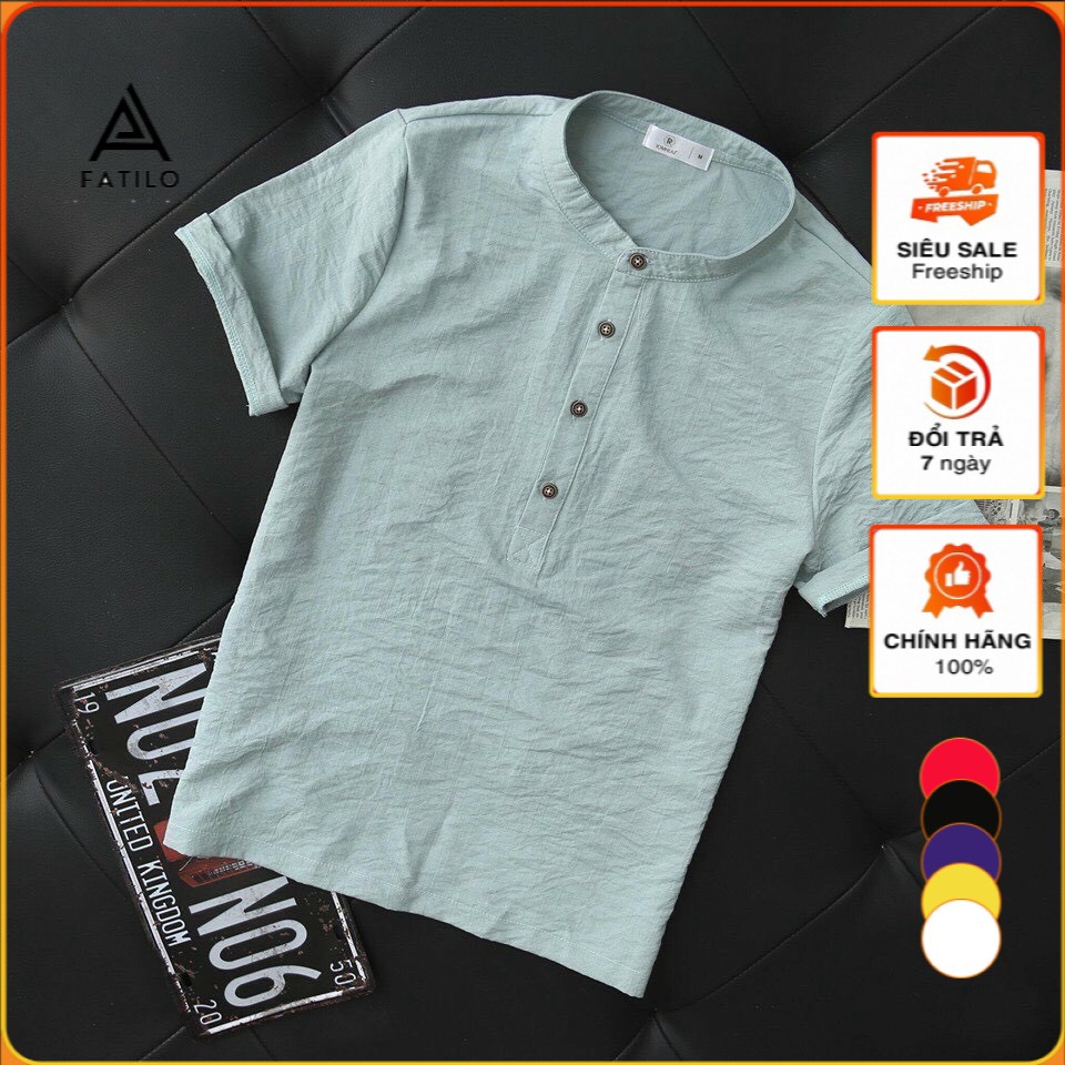 Áo Đũi Nam Cổ Tàu Ngắn Tay Đẹp Cao Cấp FATILO AD63 | BigBuy360 - bigbuy360.vn