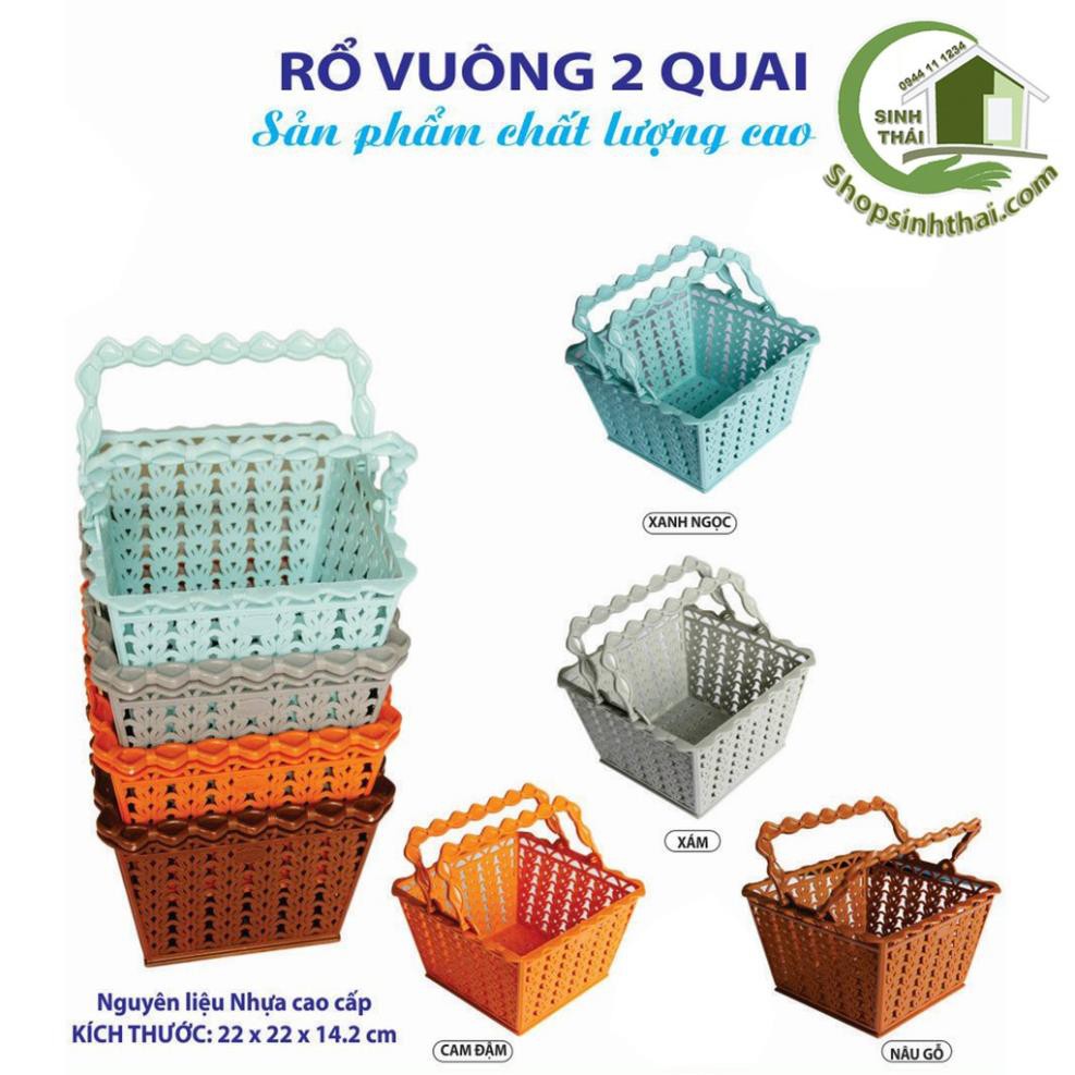 Rổ vuông hai quai xách - rổ nhựa có quai đựng hoa quả, mỹ phẩm, văn phòng phẩm 22x22x14cm - giao màu ngẫu nhiên