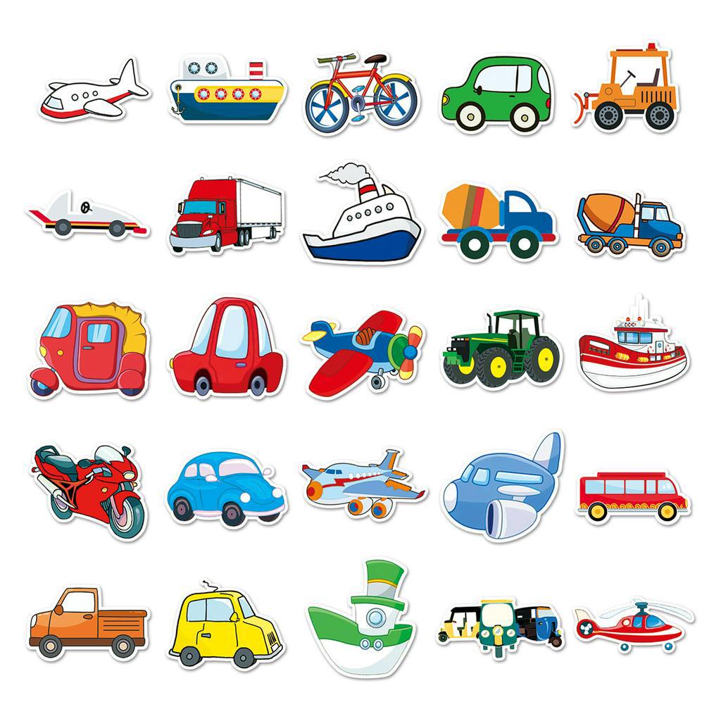 Bộ 50 Miếng Dán Trang Trí Xe Hơi / Nhà Cửa Hình Dụng Cụ Giao Thông Vui Nhộn Chống Thấm Nước DIY