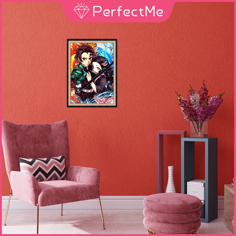 Bộ Tranh Đính Đá 5D Họa Tiết Hoạt Hình demon Slayer Độc Đáo diy Dùng Trang Trí Nhà Cửa