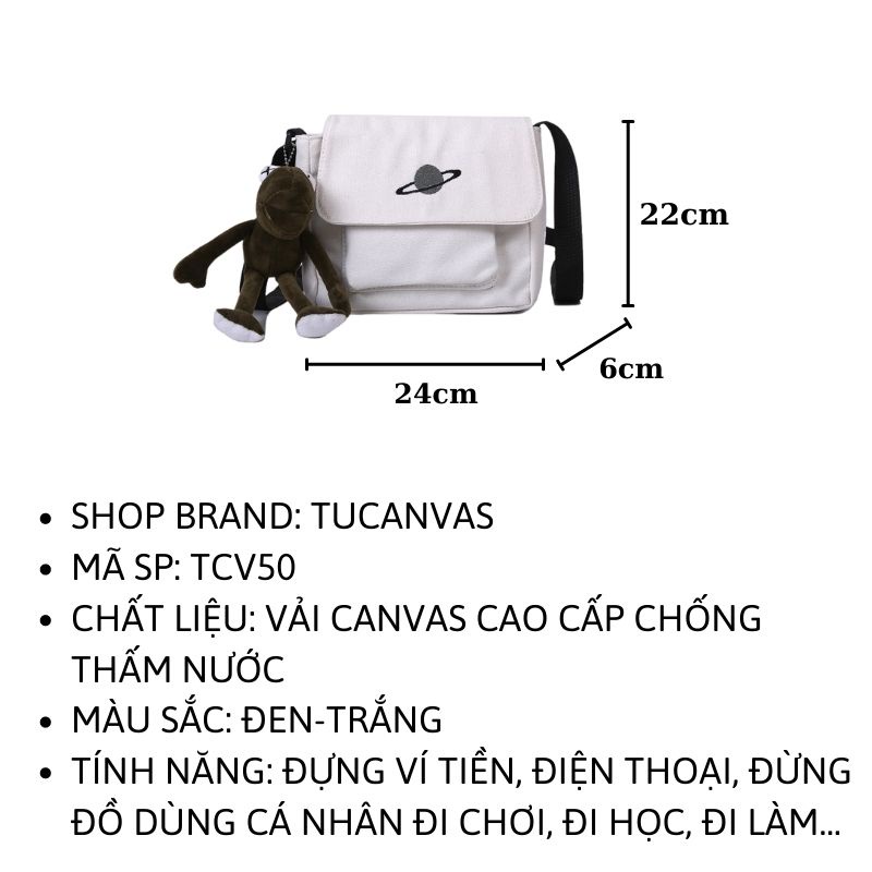 Túi tote đeo chéo vải canvas trơn mini đi học đi chơi giá rẻ thời trang phong cách Hàn Quốc Tucanvas TCV50