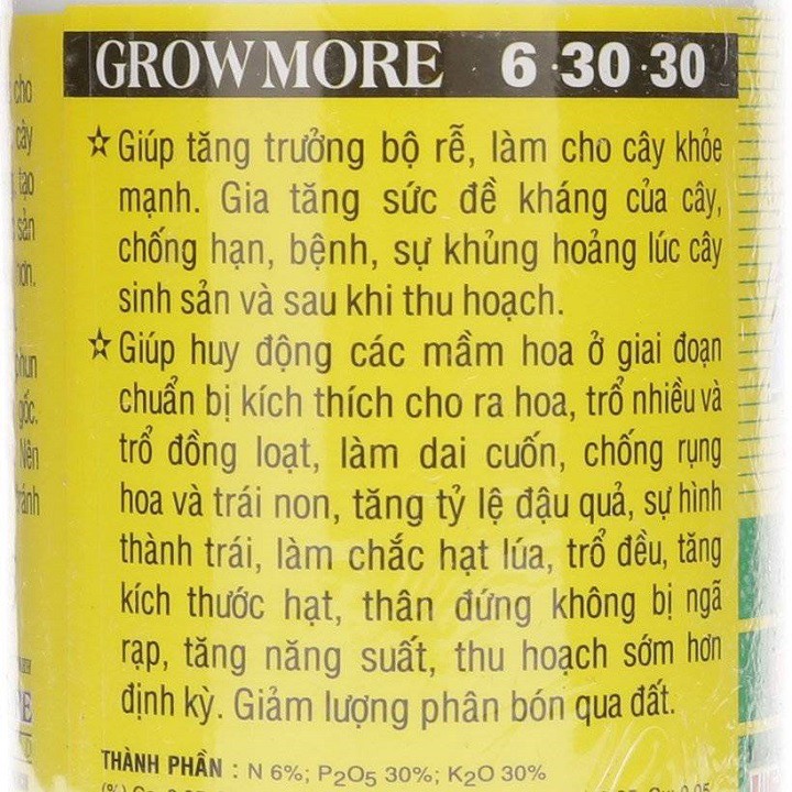 PHÂN BÓN LÁ KÍCH RA HOA-TĂNG ĐẬU QUẢ GROWMORE 6-30-30+TE 100GR