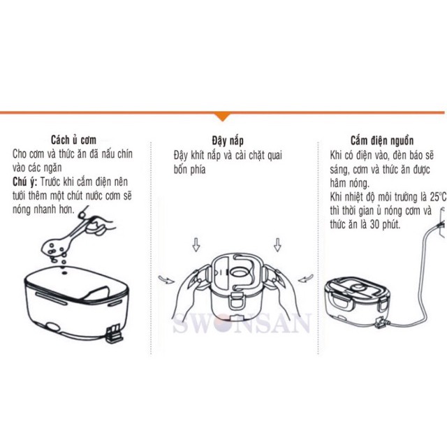 [KM] Hộp cơm hâm nóng ruột inox cắm điện ( inox 304) (GC)