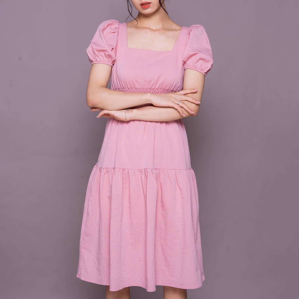 Đầm nữ cổ vuông nhúm eo , tay bồng , dáng xèo TKFASHION DK953