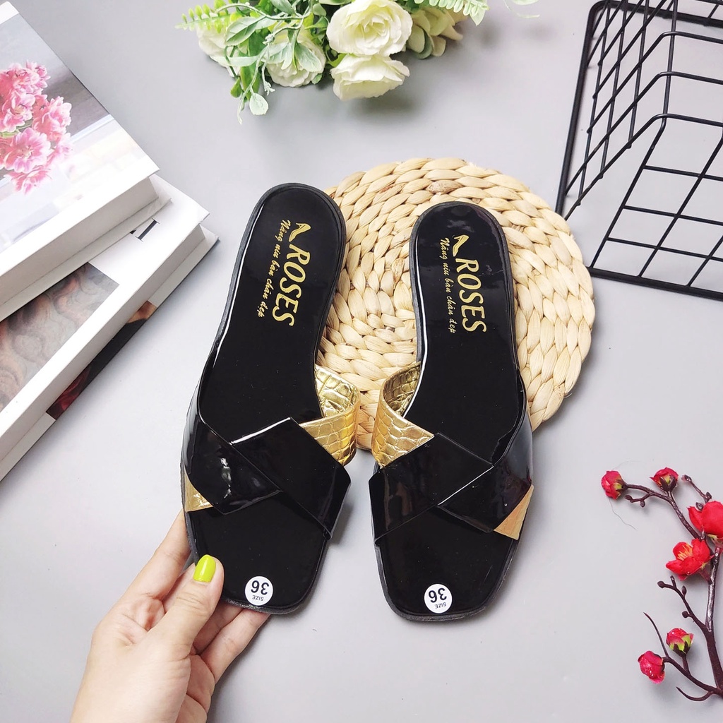 Dép đi biển thời trang quai chéo màu vàng phong cách trẻ trung