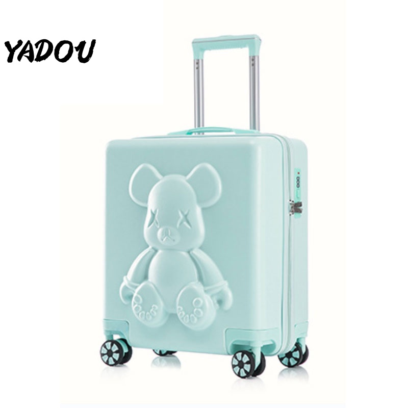 Vali du lịch YADOU khung nhôm họa tiết gấu dễ thương cho nam nữ size 18 inch