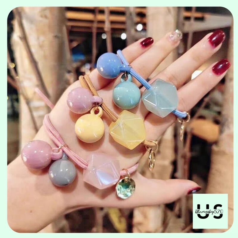 D07 Dây buộc tóc đính 3 hạt nhựa phong cách Hàn Quốc Ulzzangshop520