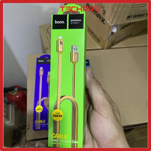 Cáp Hoco Báo Đèn Tự Ngắt Dây Thép Bọc Cao Su Trong chống đứt, rối - 2m Lightning/Micro - Techpro