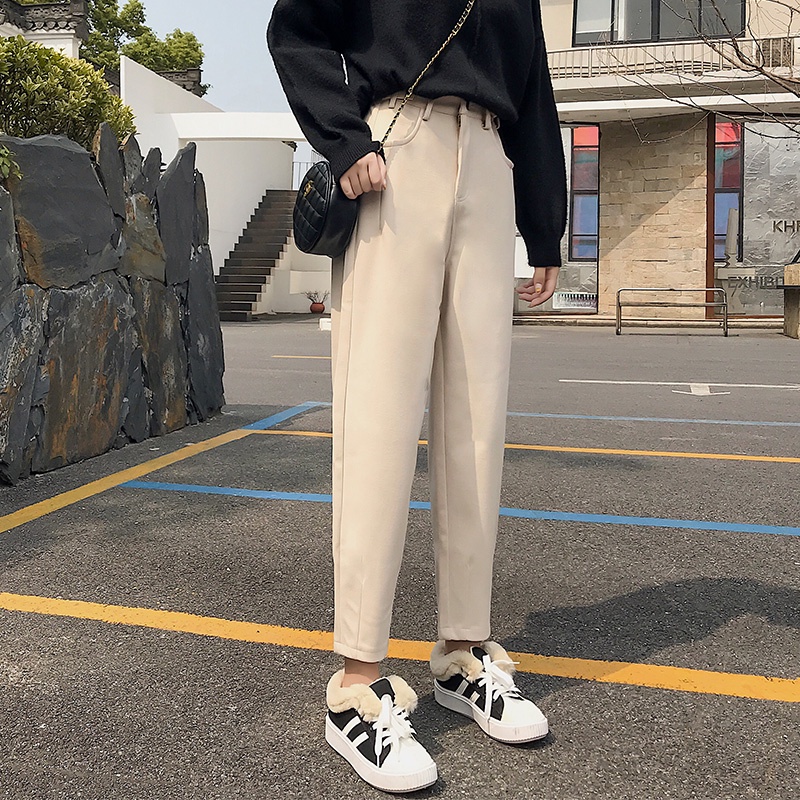 NRVP Quần Len Dài Ống Rộng Phong Cách Hàn Quốc