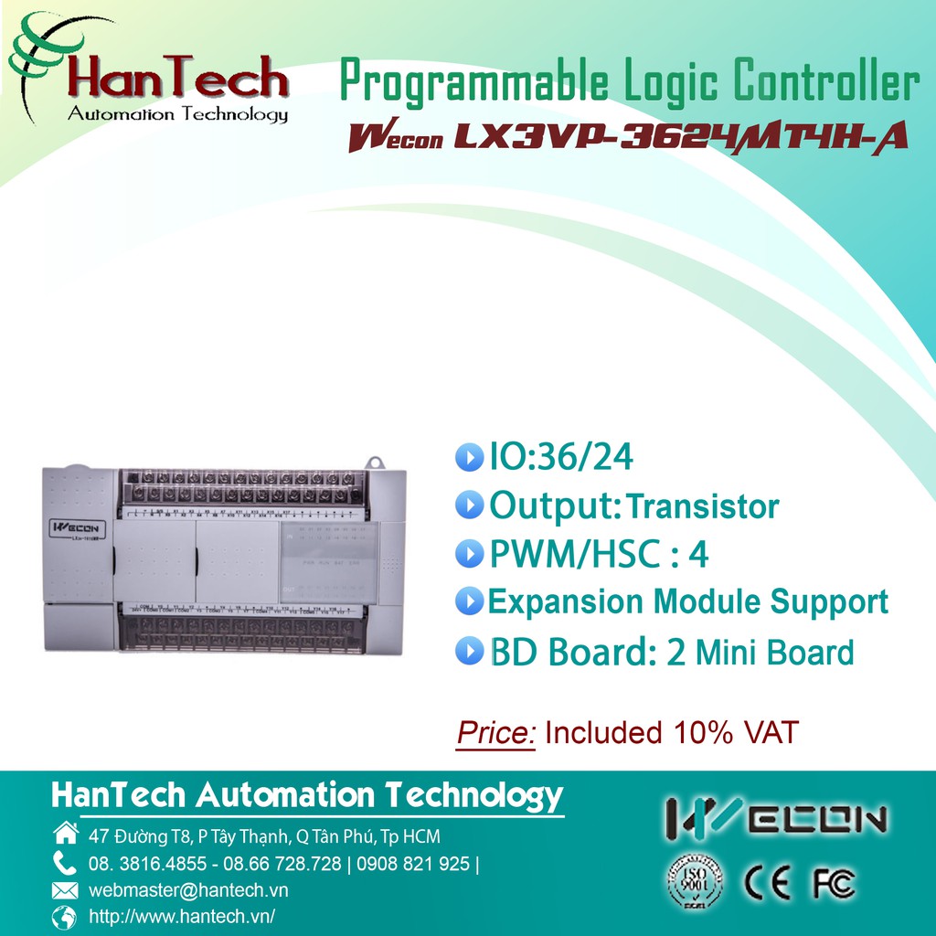 66/ Bộ điều khiển logic có khả năng lập trình (PLC)  Wecon LX3VP-3624MT4H-A [HanTech Automation Technology]