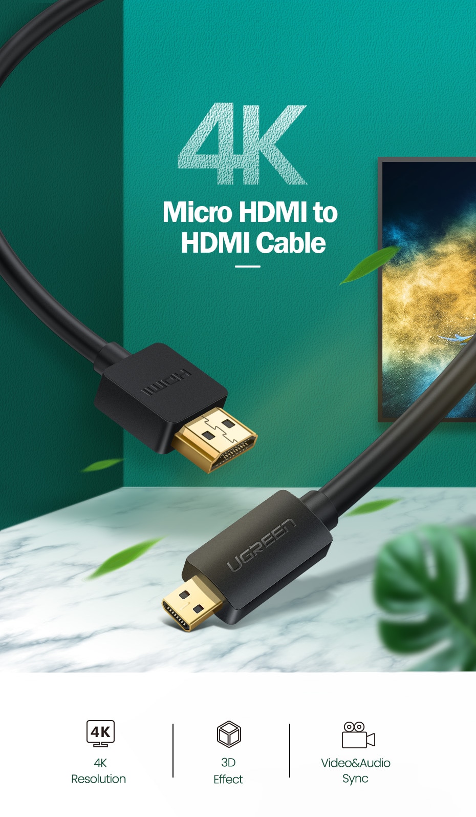 Cáp Chuyển Đổi Micro Hdmi 4k / 60hz 3d Cho Gopro Sony Máy Chiếu 1.5m Mini Hdmi