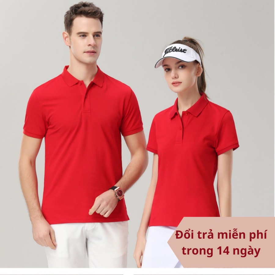 Áo Polo nam nữ chất vải Lascoste co giãn 4 chiều thoáng mát hút mồ hôi, lên form đẹp màu đỏ tươi