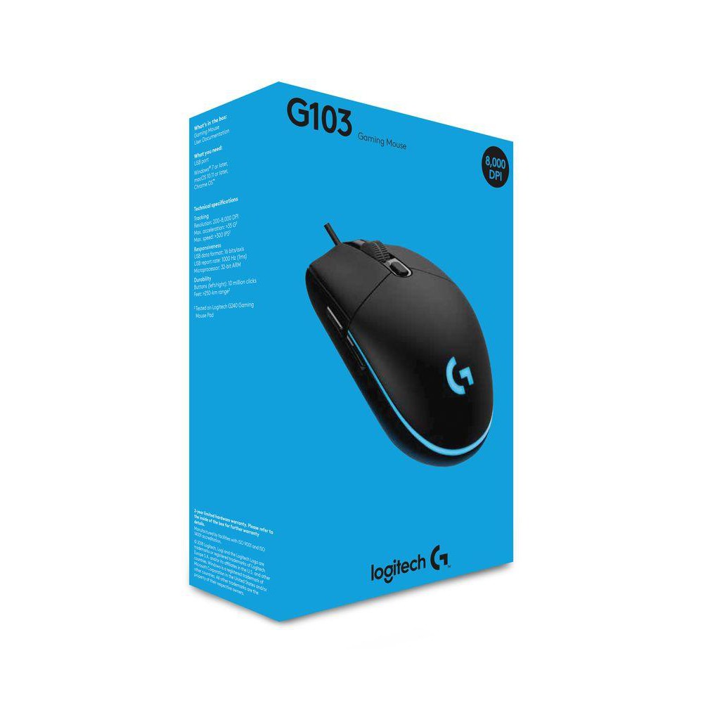 Chuột game Logitech G103 Prodigy-8.000DPI, RGB, 6 nút bấm có thể lập trình