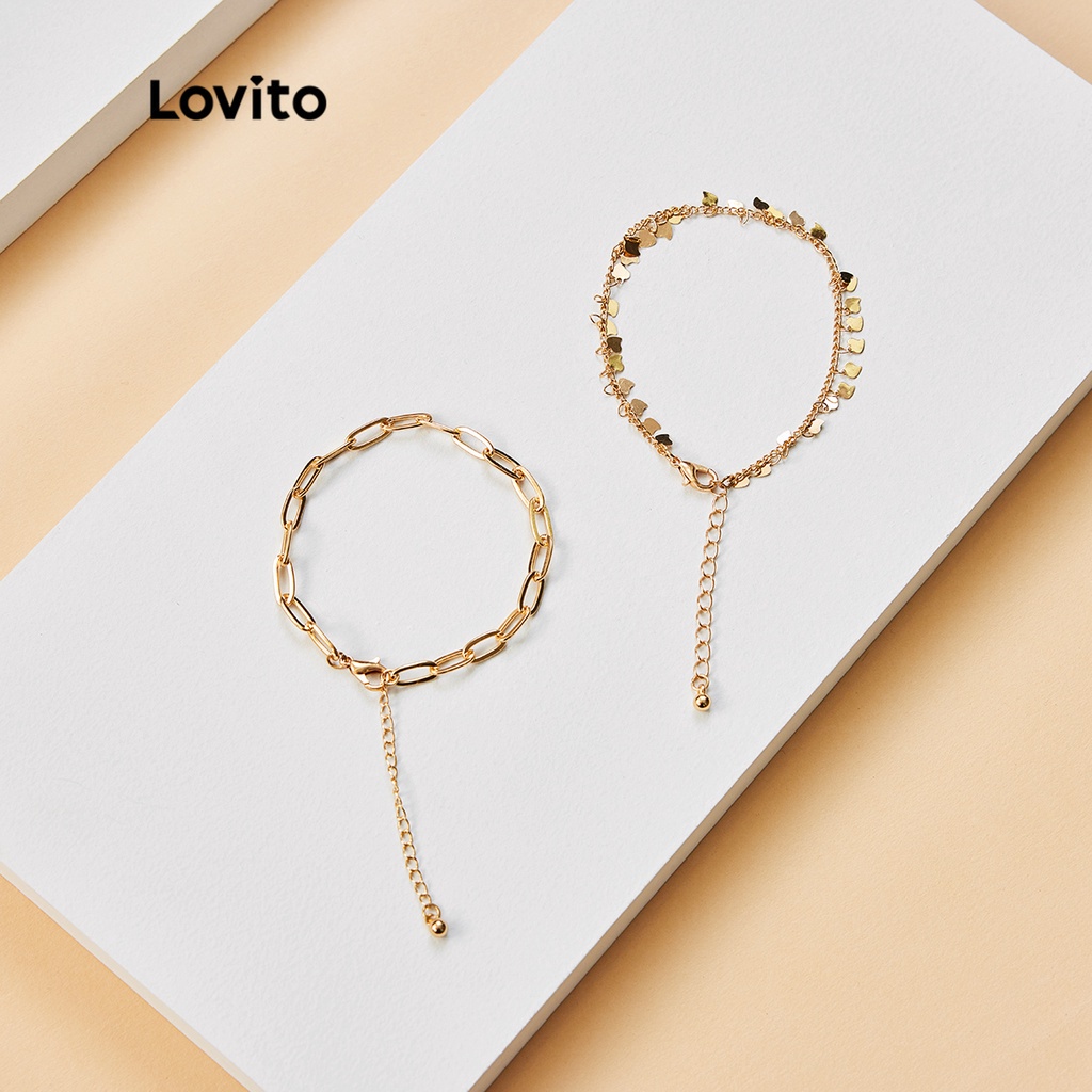 Vòng tay Lovito phối dây xích và nhẫn nạm đá phong cách tiệc tùng L17M439 (Màu vàng) | BigBuy360 - bigbuy360.vn