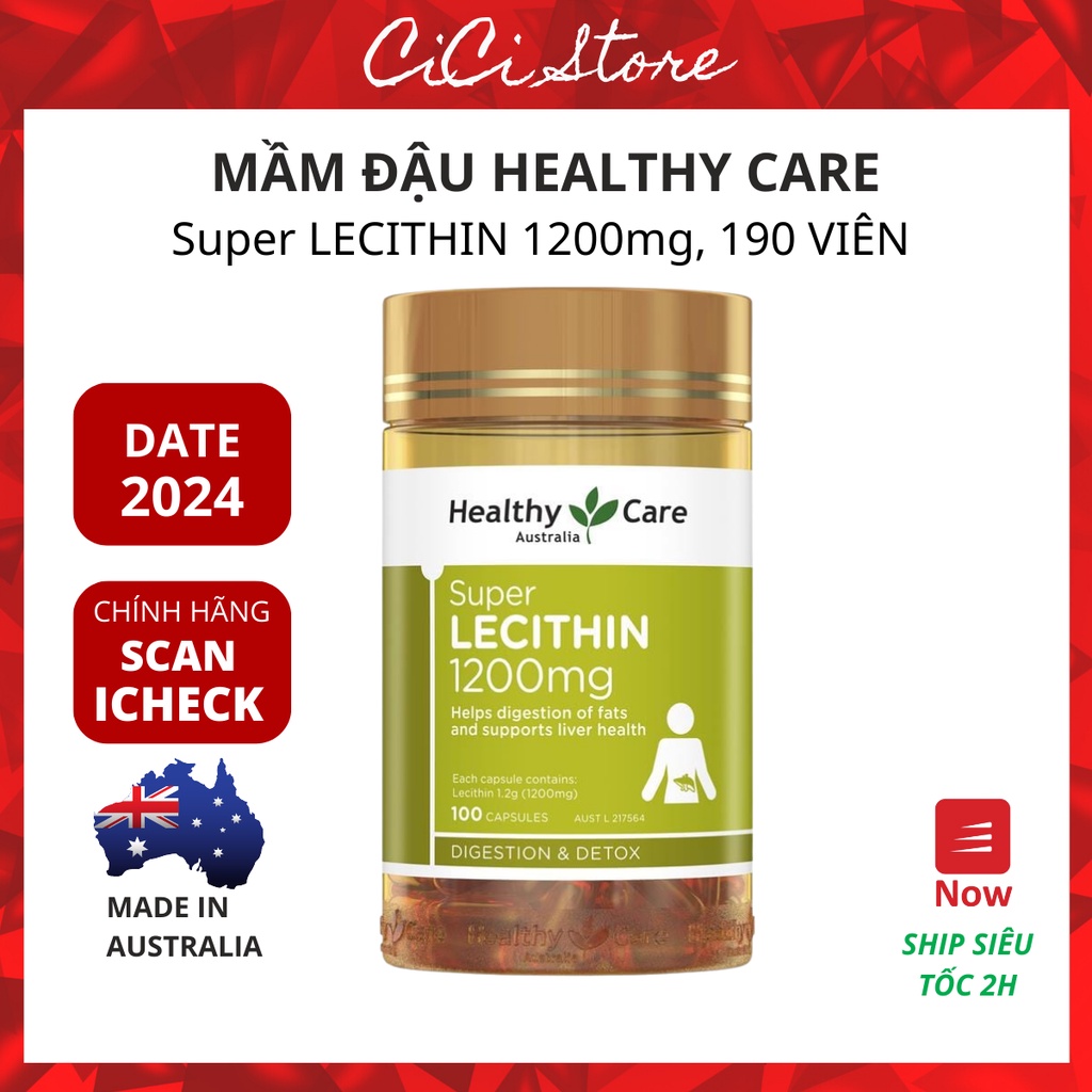 Mầm đậu nành Healthy Care Super Lecithin 1200mg Úc đẹp da, tăng cường nội tiết tố