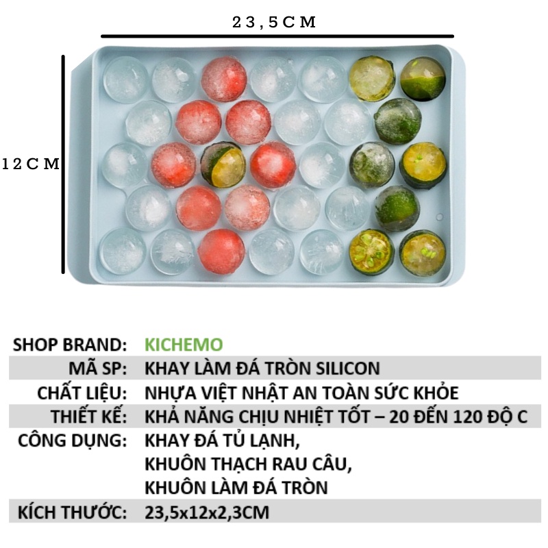 Khay làm đá tròn có nắp đậy Khuôn làm đá tròn đá bi - Kichemo KLD02