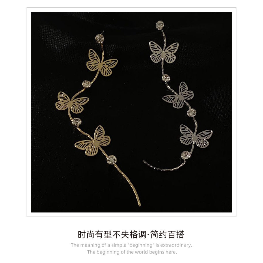 [Giao Hàng Miễn Phí] Bông Tai Bạc 925 Hình Bướm Khoét Rỗng Đính Kim Cương Lấp Lánh Dễ Phối Đồ Cá Tính 22459 S925