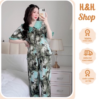 SP29 Bộ Pijam Lụa [H&H]  Áo Cộc Quần Dài Lụa Mango Loại 1 Đồ Bộ Nam Nữ Mềm Mịn️ Sắc Nét Full Size Không Bai Xù Bao Đẹp